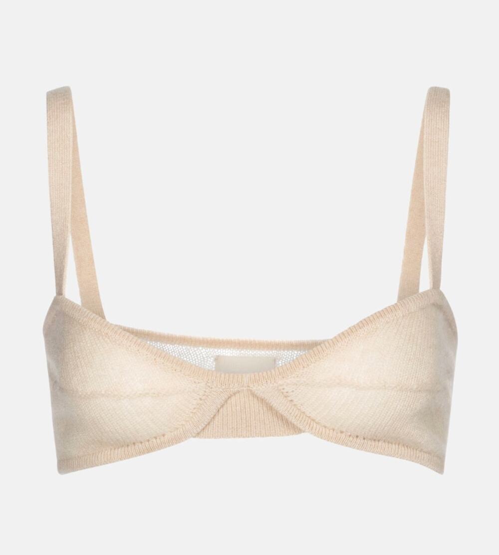 $520 Khaite Custard Cream Small Eda Knitted Cashmere Bralette Top Cream Beige